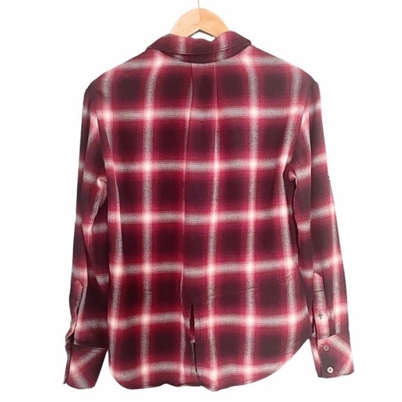 Anthropologie Cloth & Stone Cranberry Plaid Flannel Button Front Blouse Size XS - Picture 4 of 14